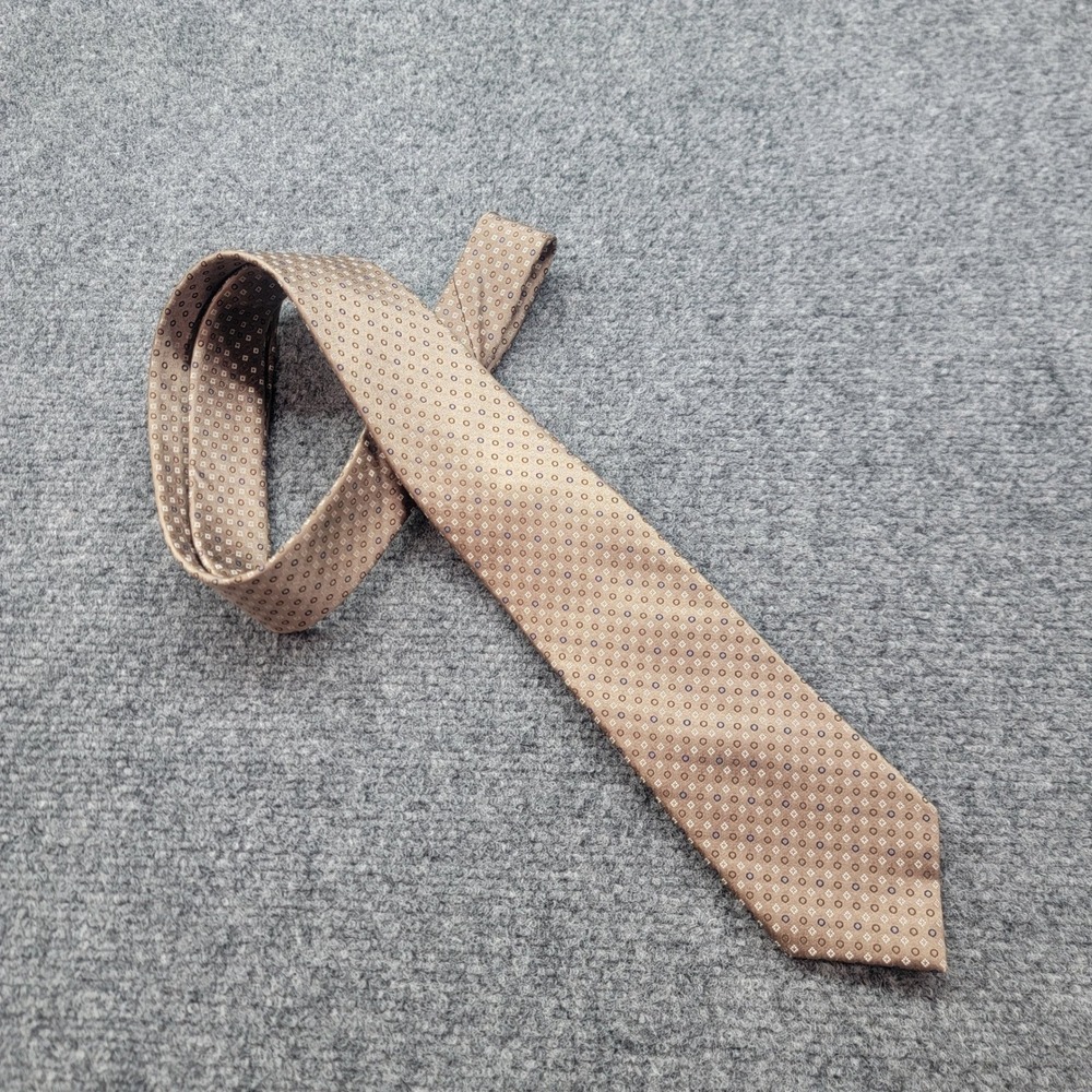 Michael Kors Mens Silk Tie Taupe Brown Geometric Circle Square Pattern RN121148